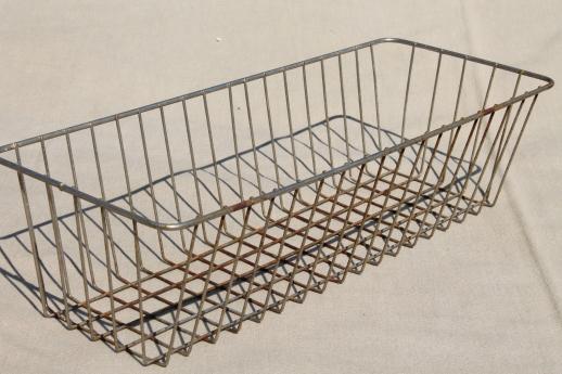 photo of industrial vintage wire basket storage bin, store counter display basket #1