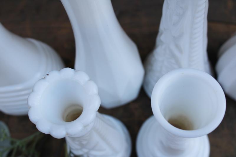 photo of instant collection of vintage milk glass bud vases, grouping of six flower vases #3