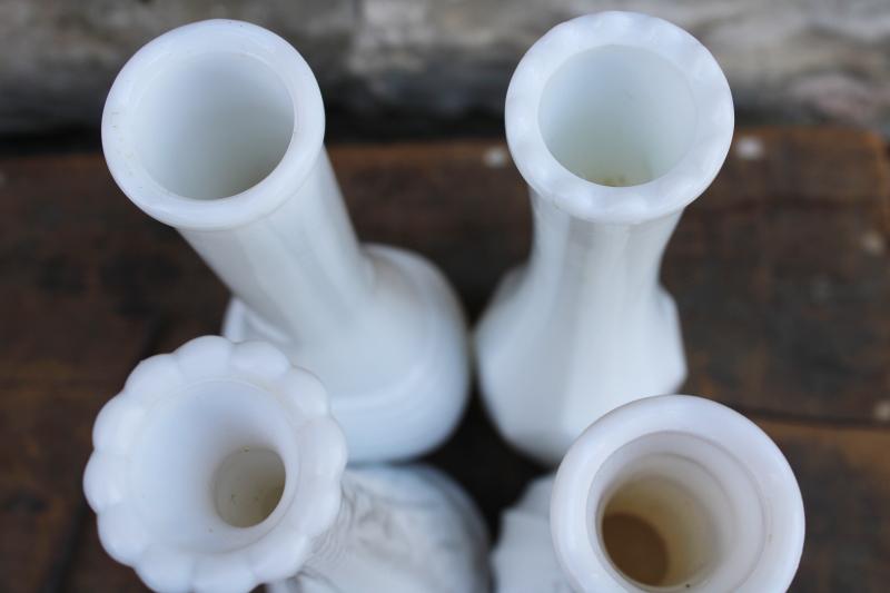 photo of instant collection of vintage milk glass bud vases, grouping of six flower vases #4