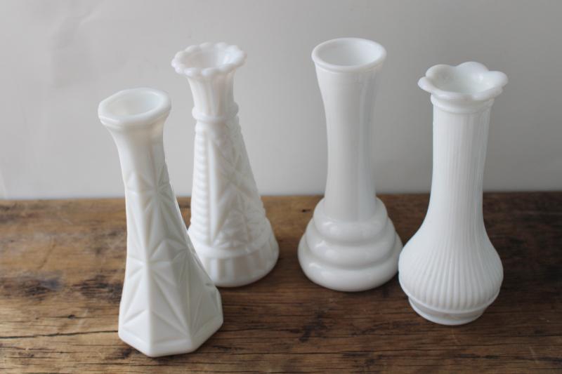 photo of instant collection of vintage milk glass bud vases, grouping of ten flower vases #4