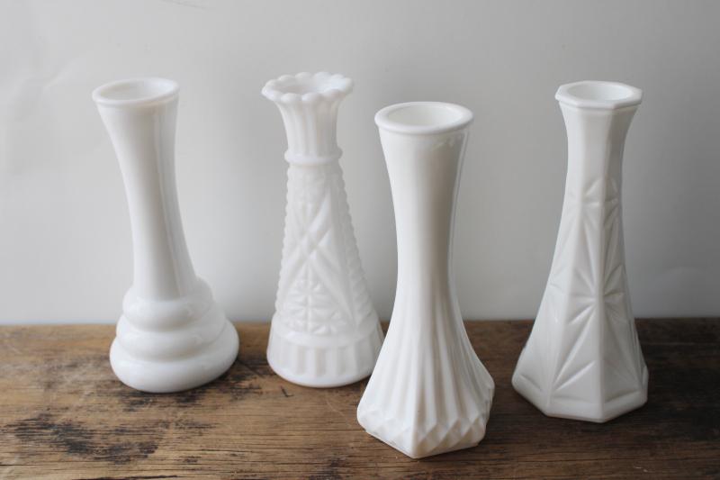 photo of instant collection of vintage milk glass bud vases, grouping of ten flower vases #4