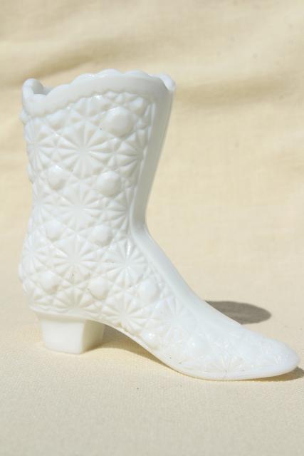 photo of instant collection vintage pattern glass ladies shoes & high top boots, Fenton etc #8