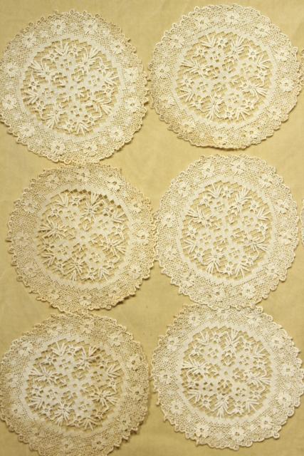 photo of intage goblet rounds, net darning lace doily table mats set of 12 #5