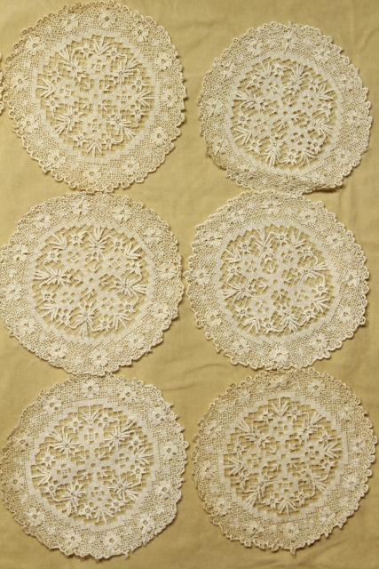 photo of intage goblet rounds, net darning lace doily table mats set of 12 #6