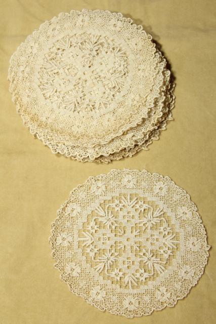 photo of intage goblet rounds, net darning lace doily table mats set of 12 #7