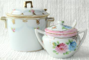 catalog photo of intage hand painted Nippon & Japan china jam pots or condiment jars