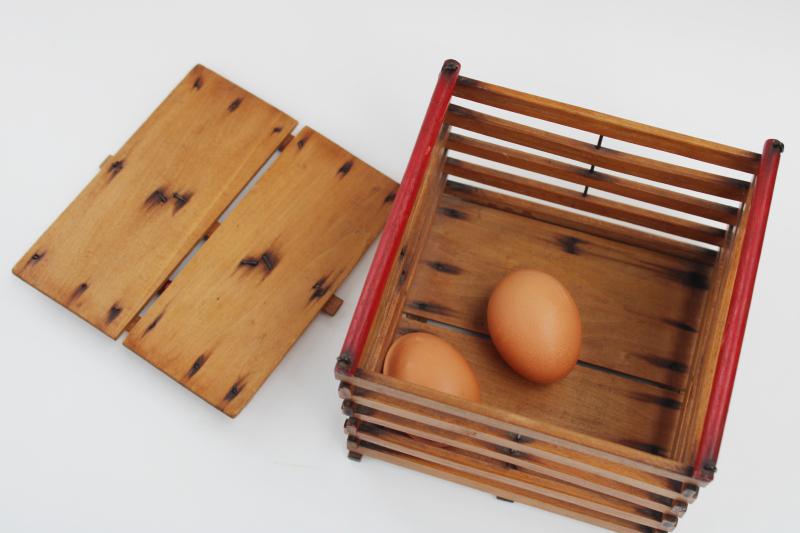 photo of intage wood egg crate salesman's sample, child's size carrier tote box for eggs #4