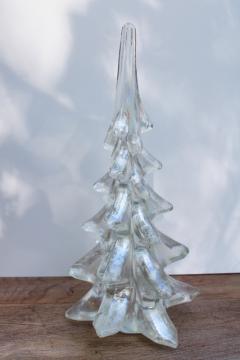 catalog photo of iridescent glass Christmas tree figurine, clear pearl luster white carnival glass