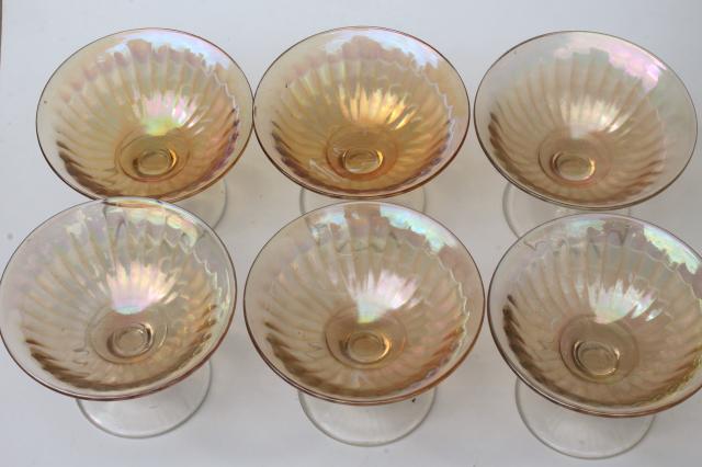 photo of iridescent glass sherbets or ice cream dishes, vintage depression glass marigold luster #2