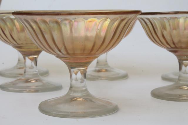 photo of iridescent glass sherbets or ice cream dishes, vintage depression glass marigold luster #3