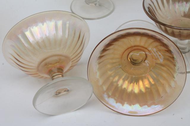 photo of iridescent glass sherbets or ice cream dishes, vintage depression glass marigold luster #4