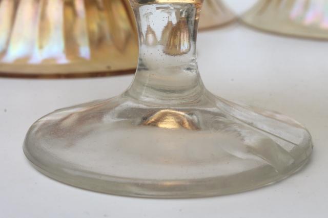 photo of iridescent glass sherbets or ice cream dishes, vintage depression glass marigold luster #7