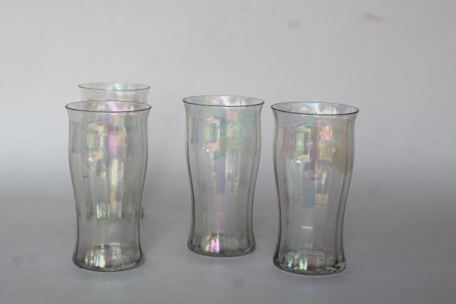 photo of iridescent luster vintage West Virginia glass soda glasses, flat tumblers #1