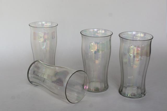 photo of iridescent luster vintage West Virginia glass soda glasses, flat tumblers #2