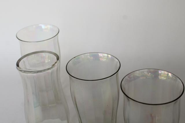 photo of iridescent luster vintage West Virginia glass soda glasses, flat tumblers #3
