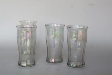 photo of iridescent luster vintage West Virginia glass soda glasses, flat tumblers