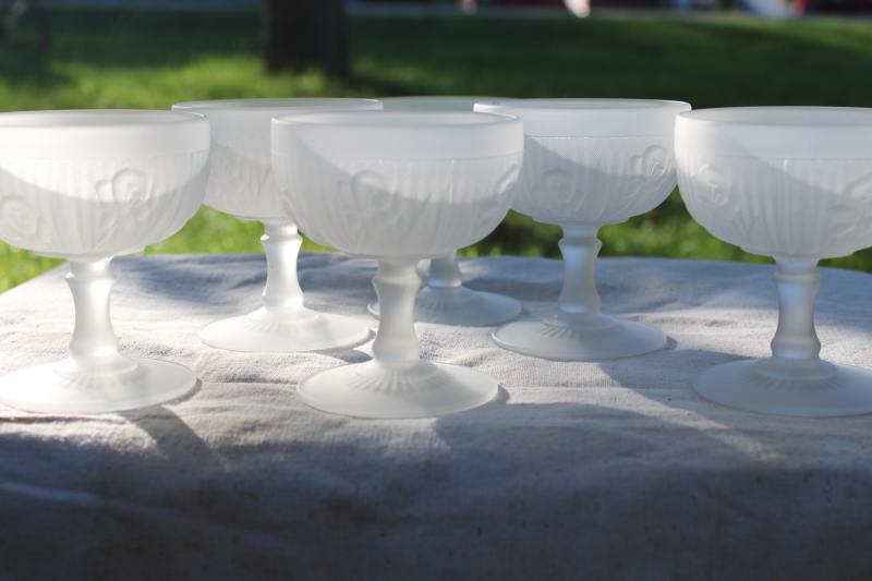 photo of iris and herringbone pattern clear frosted glass sherbet dishes or champagne glasses  #1