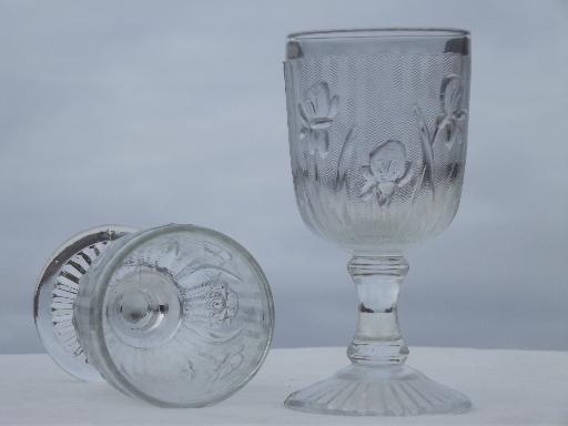 photo of iris & herringbone pattern depression glass, vintage sherry wine glasses #2