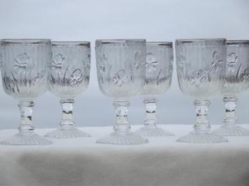 catalog photo of iris & herringbone pattern depression glass, vintage sherry wine glasses