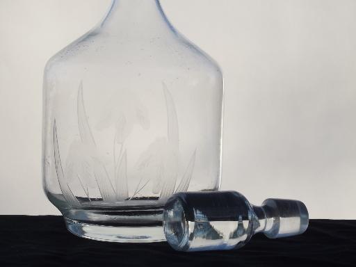 photo of iris pattern glass decanter bottle, 80s vintage hand-cut crystal #2