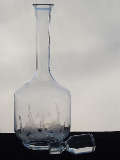 photo of iris pattern glass decanter bottle, 80s vintage hand-cut crystal #3