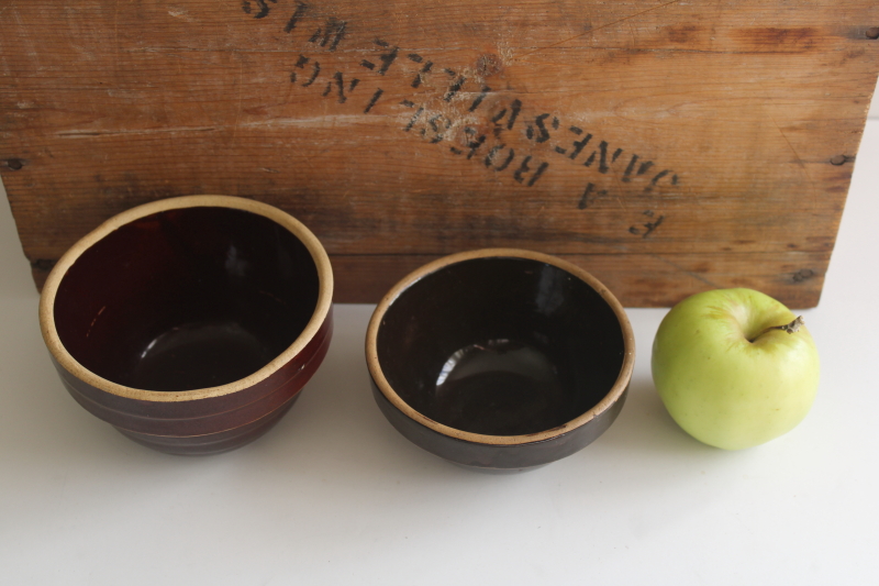 photo of itty bitty little old stoneware bowls, early 1900s vintage crock bowl USA pottery  #1