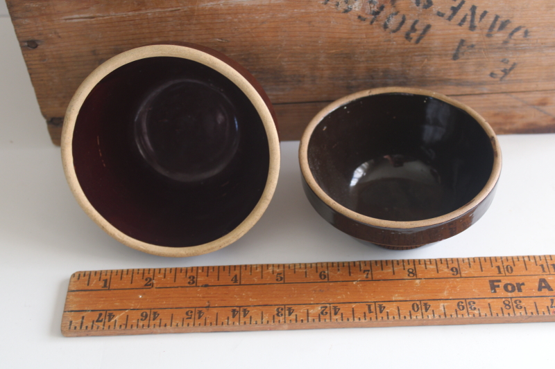 photo of itty bitty little old stoneware bowls, early 1900s vintage crock bowl USA pottery  #5