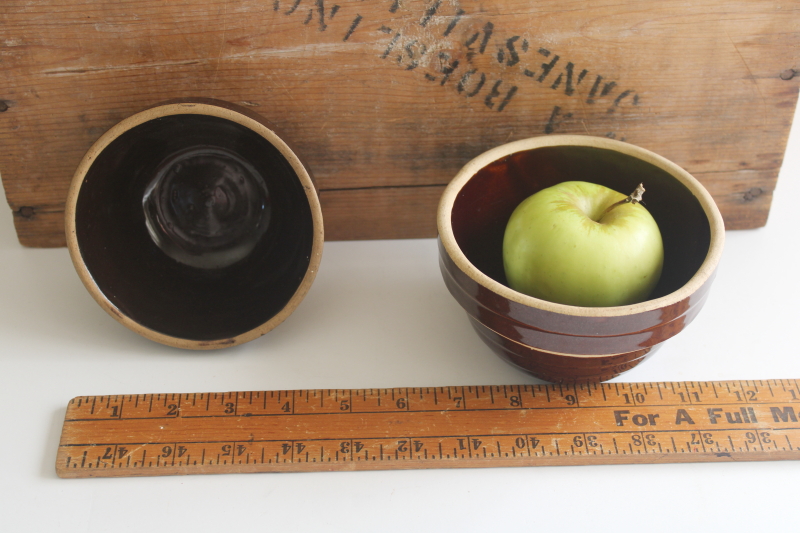 photo of itty bitty little old stoneware bowls, early 1900s vintage crock bowl USA pottery  #6