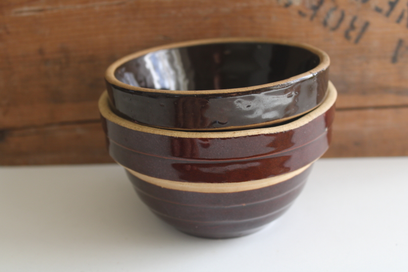 photo of itty bitty little old stoneware bowls, early 1900s vintage crock bowl USA pottery  #7