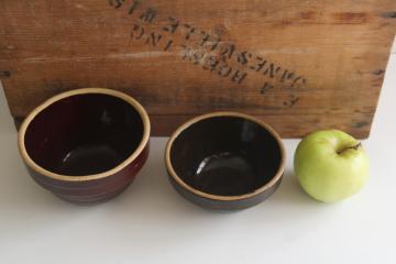 catalog photo of itty bitty little old stoneware bowls, early 1900s vintage crock bowl USA pottery 