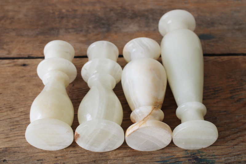 photo of ivory colored marbled stone candle holders & vases, carved alabaster or onyx  #6