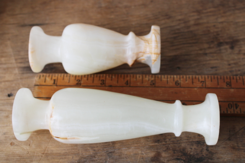 photo of ivory colored marbled stone candle holders & vases, carved alabaster or onyx  #8