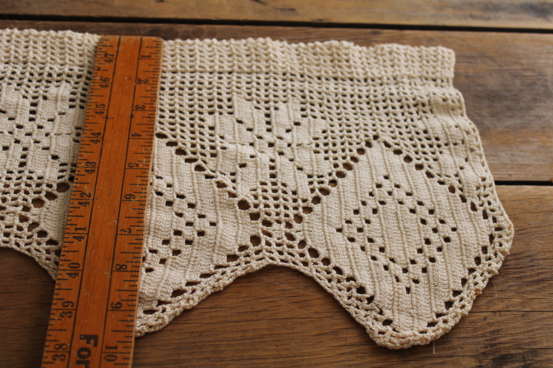 photo of ivory cotton crochet lace valance curtain, 90s vintage shabby country cottage chic  #2