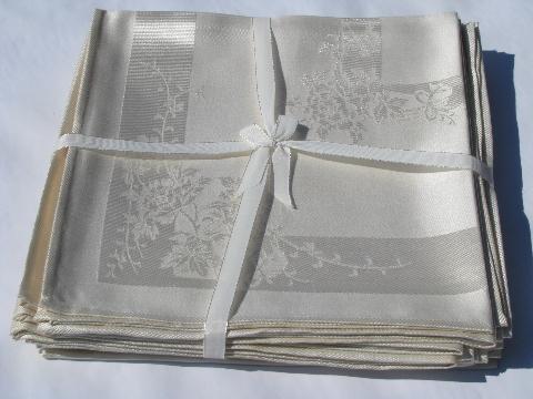 photo of ivory damask dinner napkins, vintage 1950s, set of 12, original labels #1