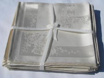 catalog photo of ivory damask dinner napkins, vintage 1950s, set of 12, original labels