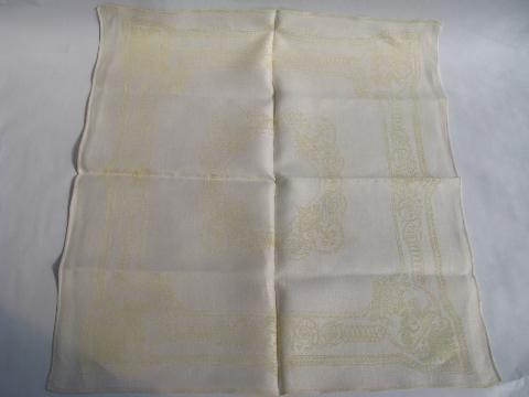 photo of ivory / pale yellow jacquard, lot vintage linen damask dinner napkins #2