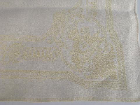 photo of ivory / pale yellow jacquard, lot vintage linen damask dinner napkins #3