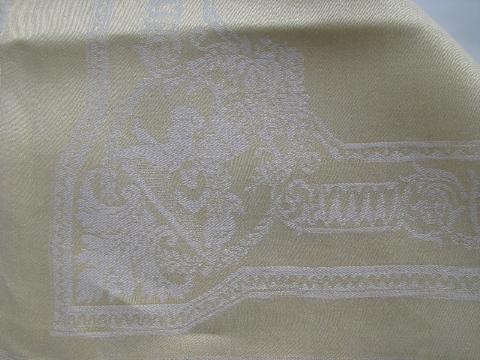 photo of ivory / pale yellow jacquard, lot vintage linen damask dinner napkins #4