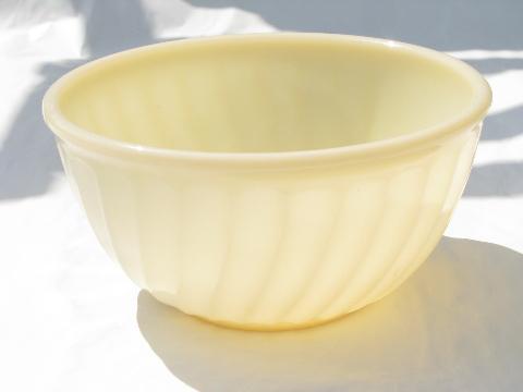 photo of ivory swirl vintage Fire King kitchen glass mixing bowl, swirled ribbed pattern #1