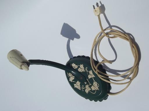 photo of ivy green tole pin up reading lamp, vintage 40s wall sconce light #4