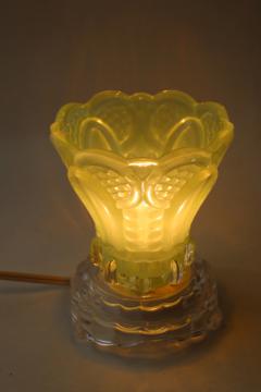 catalog photo of jade green pressed glass vintage style night light, new electric dimmable fairy lamp 