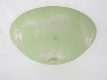 catalog photo of jade green vintage pressed glass pendant light shade, antique lighting replacement part