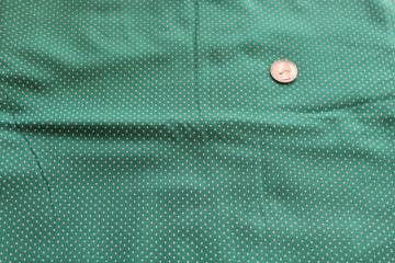 jade green w/ white pin dots, dotted crepe poly or rayon, vintage dress fabric