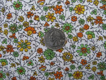 catalog photo of jade/gold/orange flowering vines, retro vintage cotton print fabric