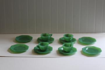 catalog photo of jadite green glass doll dishes, vintage Akro Agate depression glass toy tea set