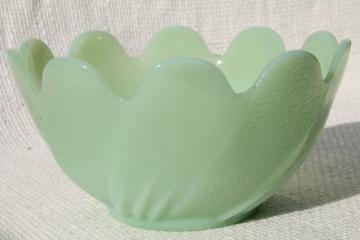 catalog photo of jadite green vintage jadeite glass lotus flower shaped bowl or planter pot