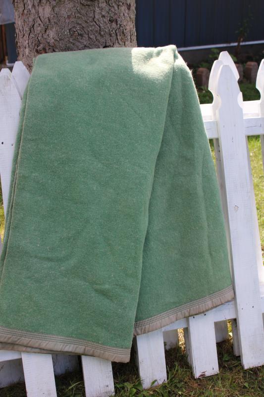 photo of jadite green wool / rayon bed blanket never used, 40s 50s vintage bedding #1