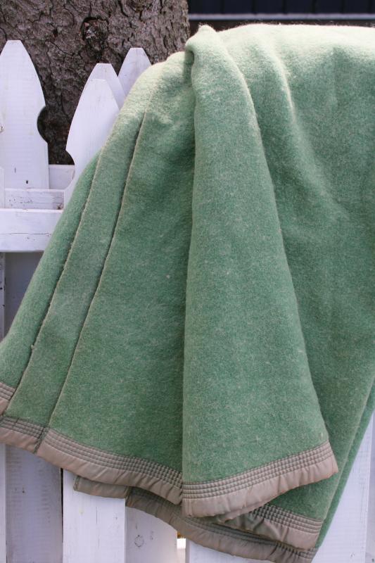 photo of jadite green wool / rayon bed blanket never used, 40s 50s vintage bedding #7