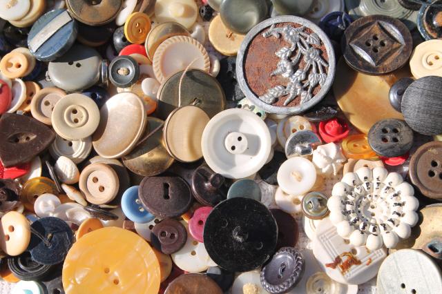 photo of jar of old antique vintage buttons from five generations family farm, many 1800s #12