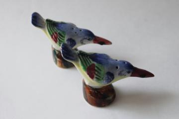 catalog photo of kingfisher birds vintage hand painted Japan ceramic S&P shakers set 